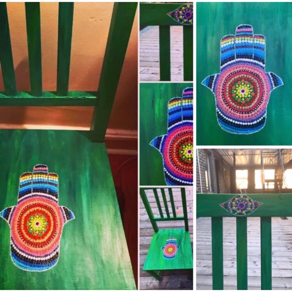 My Art Hand Painted Chair Hand of Life with Stones - Picture 3 of 5